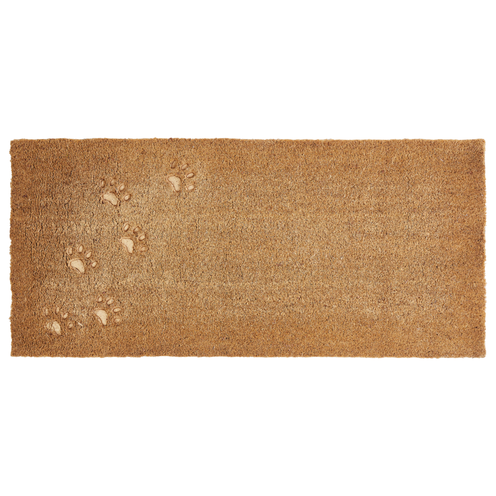 Zerbino in fibra di cocco naturale con supporto in PVC antiscivolo 55 x 120 cm, motivo di stampa a zampa per la casa