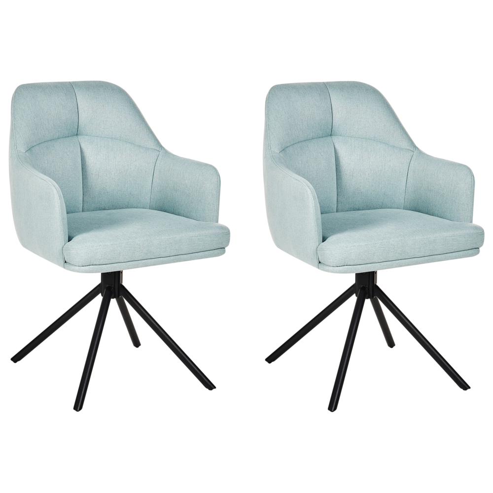 Set di 2 Sedute imbottite in tessuto verde scuro gambe in metallo girevoli stile Retrò tradizionale