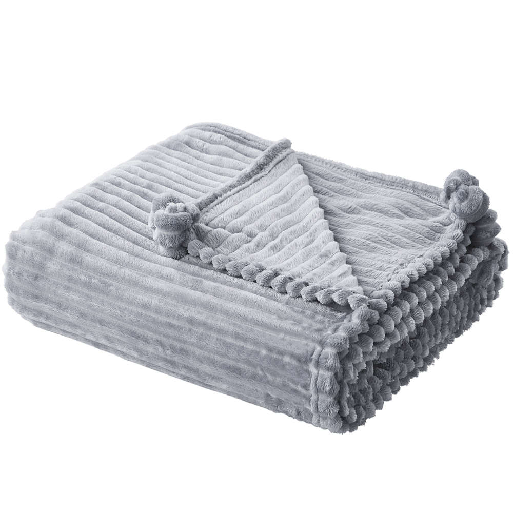 Image of Morbido Plaid con Finitura a Coste e Bordi con nappe 150 x 200 cm Grigio