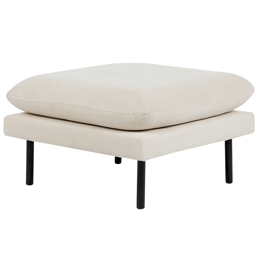 Pouf quadrato con cuscino in tessuto di ciniglia beige chiaro con gambe nere stile moderno retrò