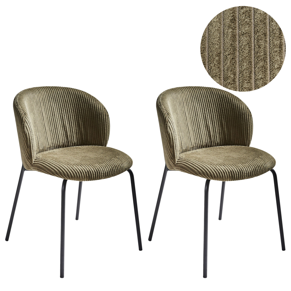 Set di 2 sedie da pranzo in velluto verde oliva stile retrò seduta rotonda