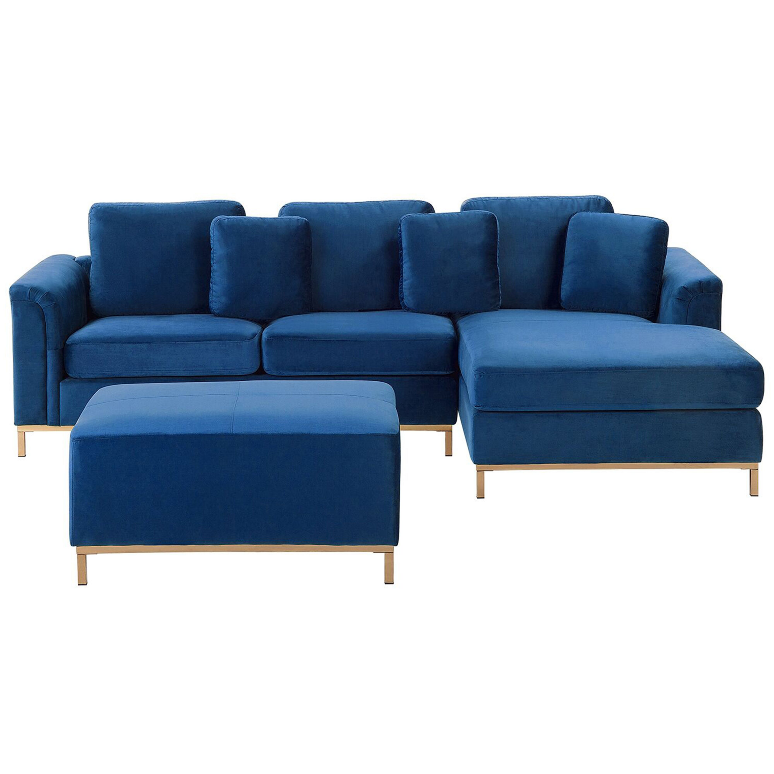 Hoekbank met ottomaan fluweel marineblauw linkszijdig OSLO
