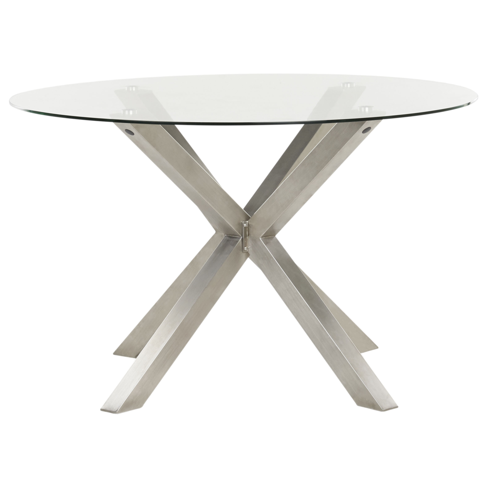 Image of Tavolo da Pranzo da Giardino Argento Gambe in Acciaio Inox Piano in Vetro Trasparente Rotondo ø 120 cm Outdoor Moderno