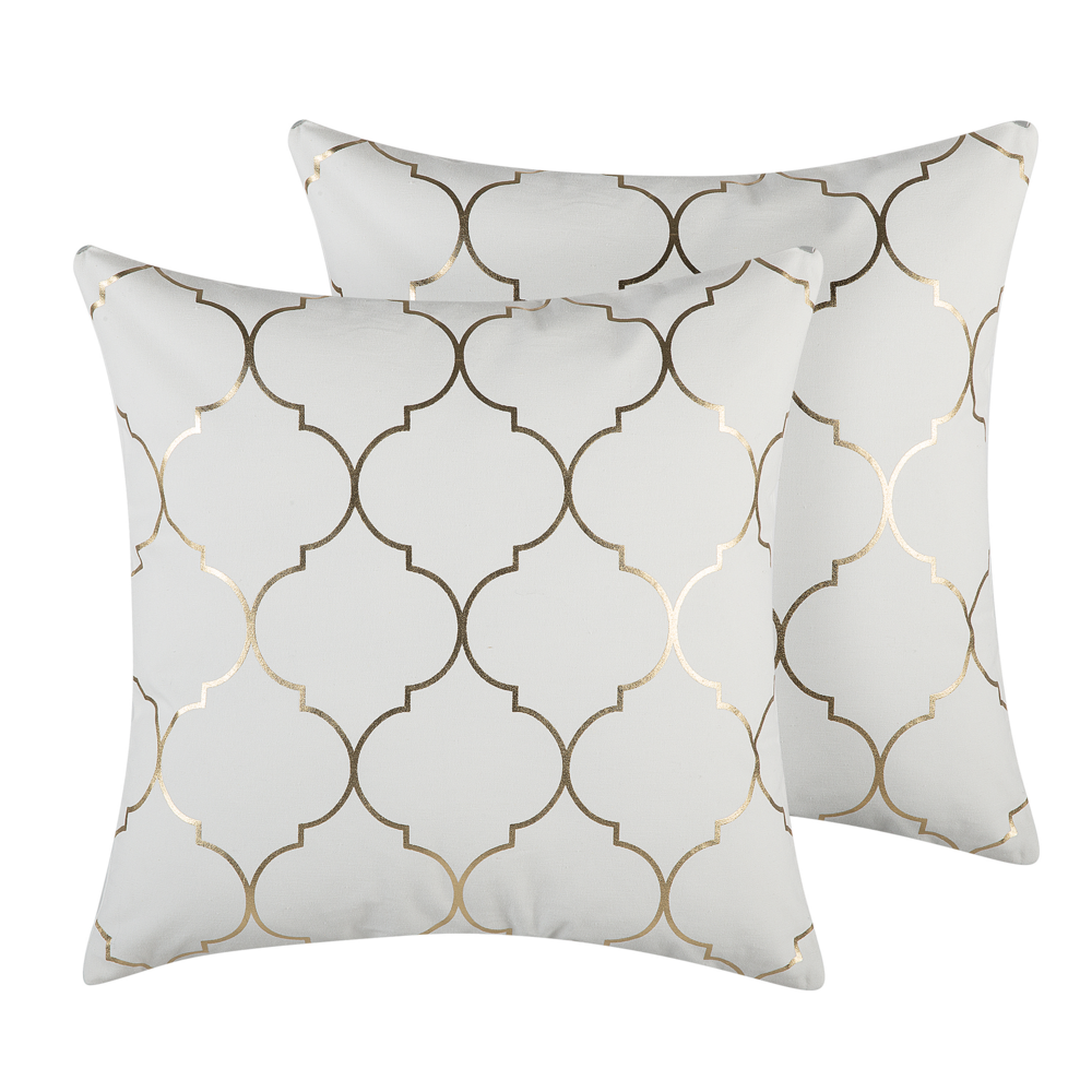 Image of Set di 2 cuscini Decorativi Bianchi con Motivo a geometrico bianco e dorato 45 x 45 cm marocchino accessori glamour arrossoamento