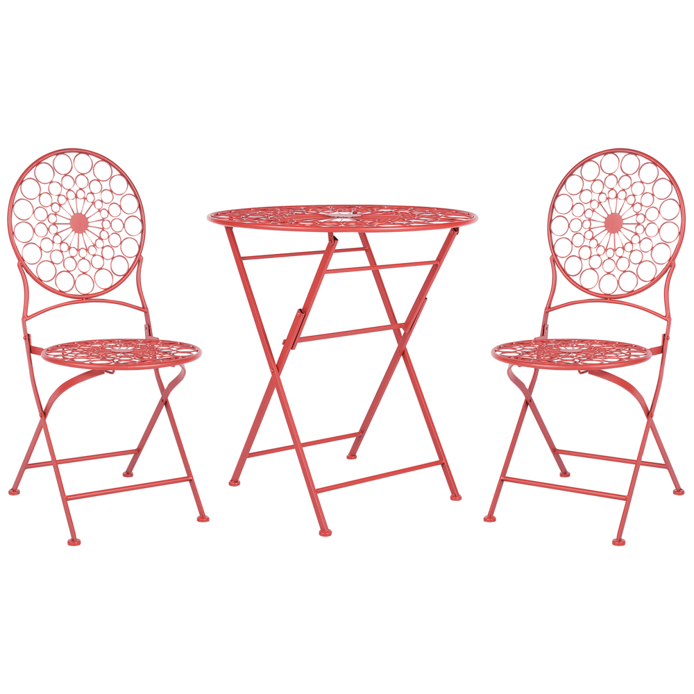 Set da giardino Bistro Rosso Ferro Pieghevole 2 Sedie Tavolo All'aperto Resistenza alla ruggine UV Stile Retro Francese