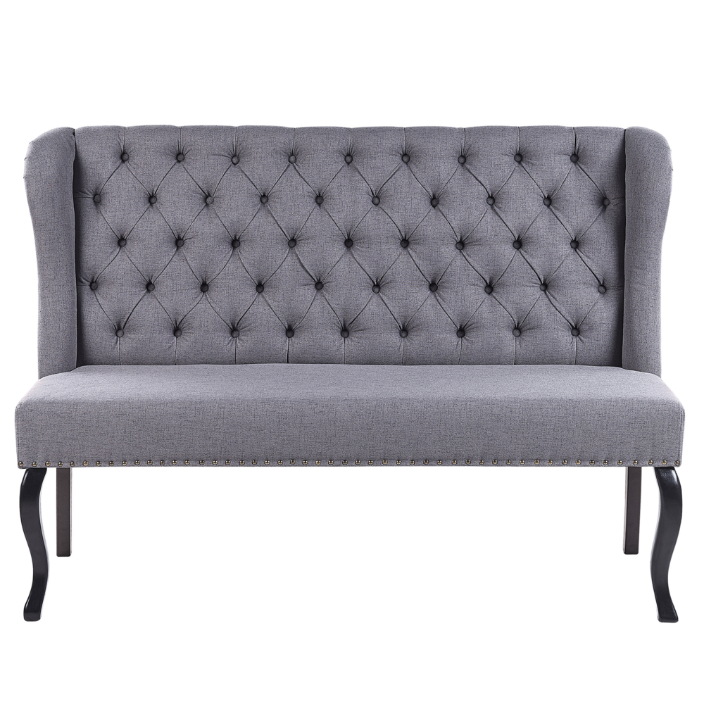 Image of Divano da cucina Rivestimento in tessuto di poliestere grigio 2 posti Wingback capitonné gambe nere