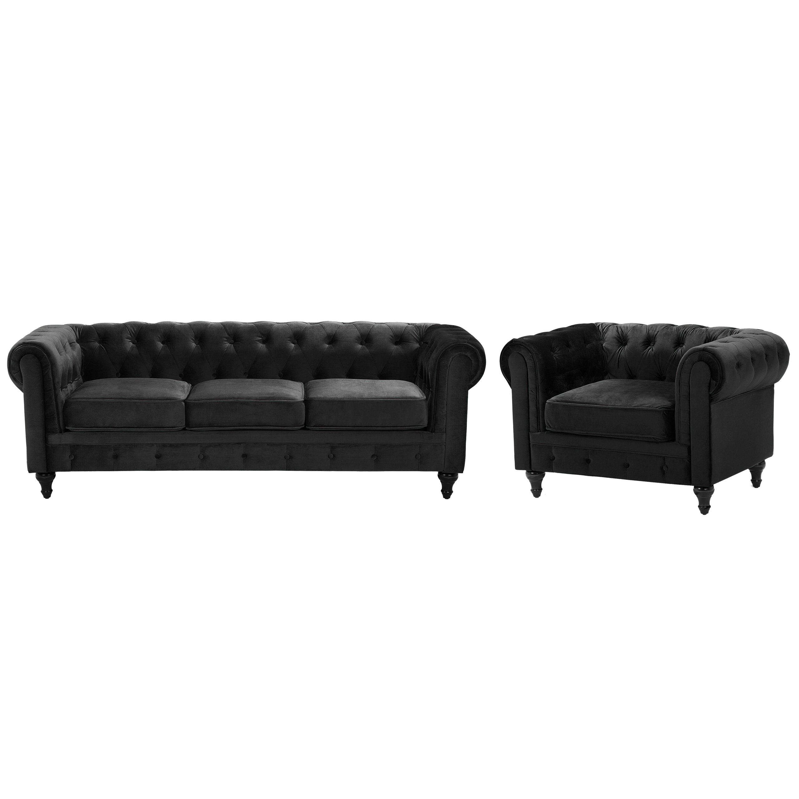 Bankenset fluweel zwart CHESTERFIELD