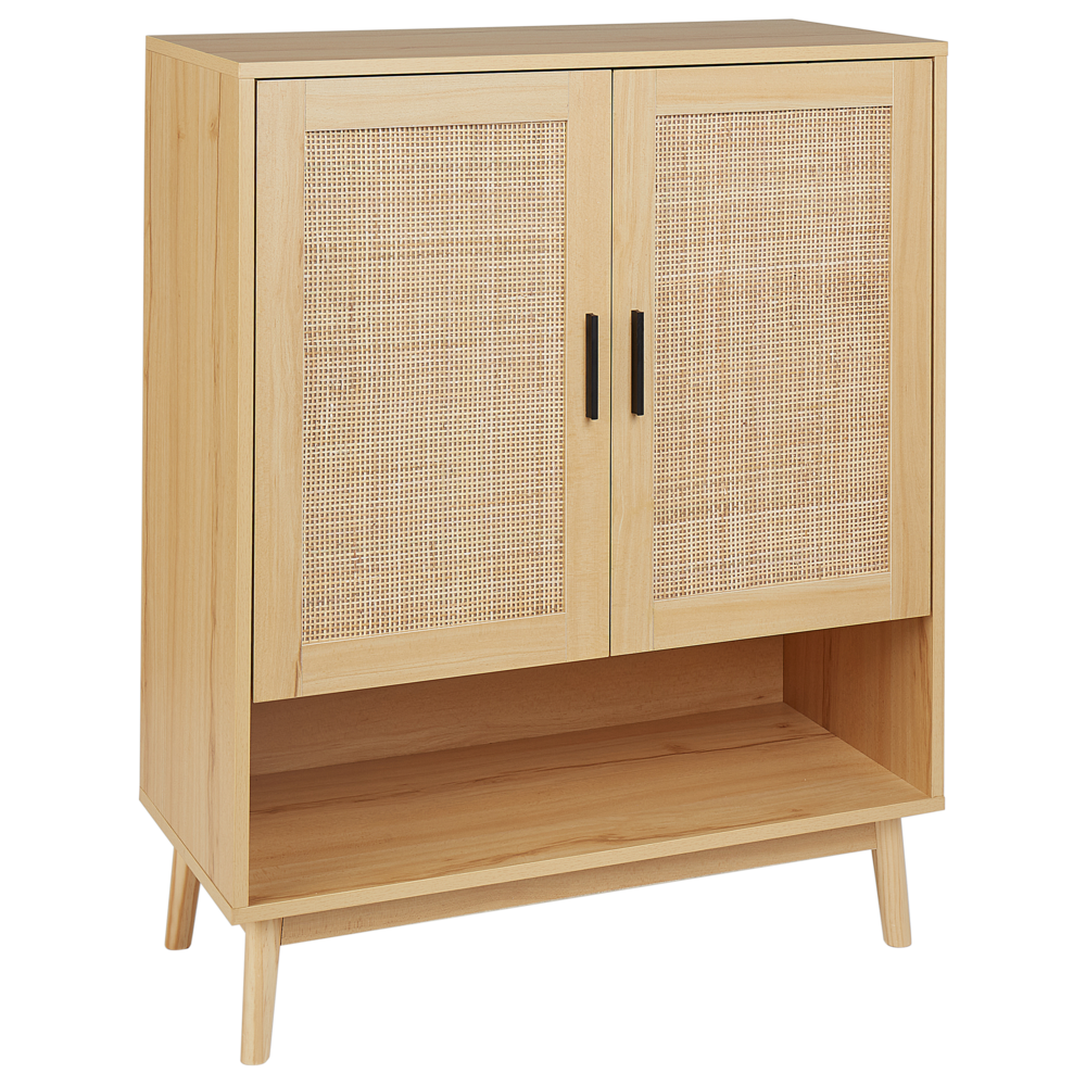 Cassettiera con 2 ante in rattan marrone chiaro stile stile boho soggiorno camera da letto