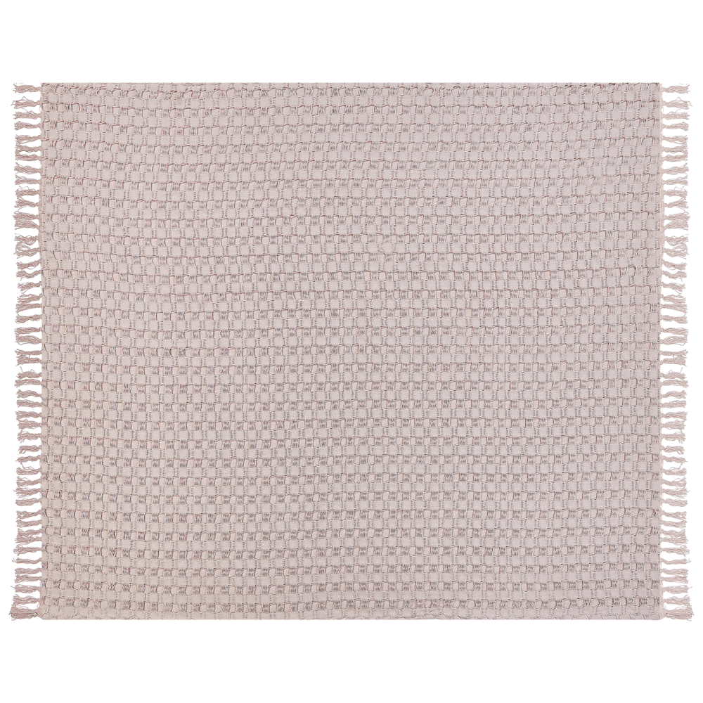 Image of Copriletto in tessuto di cotone rosa chiaro 200 x 220 cm con frange Coperta decorativa Biancheria da letto design classico Camera da letto