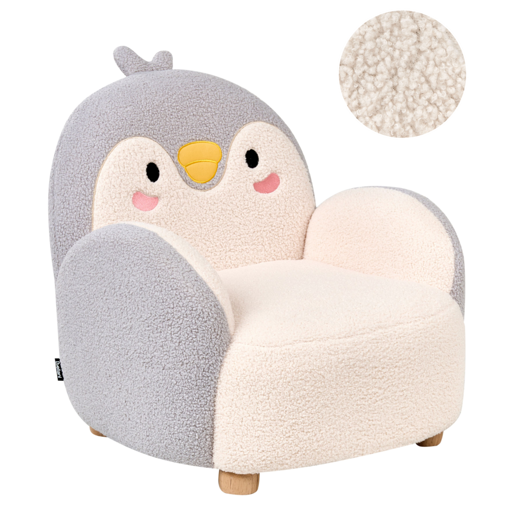 Poltrona per bambini Pinguino bouclé Grigio Imbottito Sedia bassa per bambini Forma