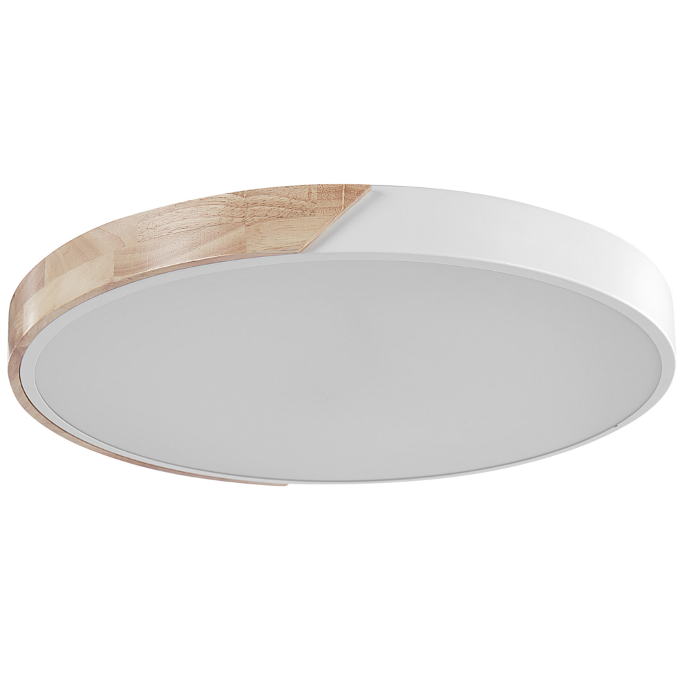 Image of Lampada da soffitto bianca con luci a LED integrate in legno chiaro in acciaio acrilico di forma rotonda Illuminazione moderna decorativa