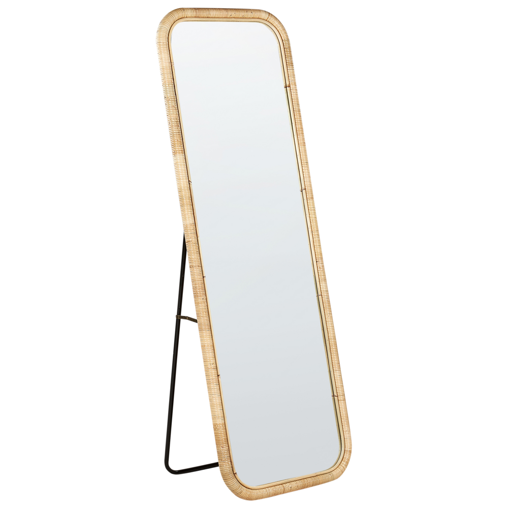 Image of Elegante specchio da terra in rattan naturale 150x50 cm stile boho camera da letto