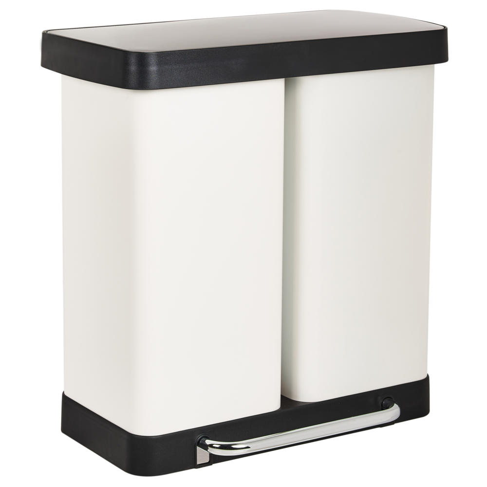 Cestino doppio con pedale e coperchio metallo Materiale sintetico Bianco Cucina moderna Riciclabile