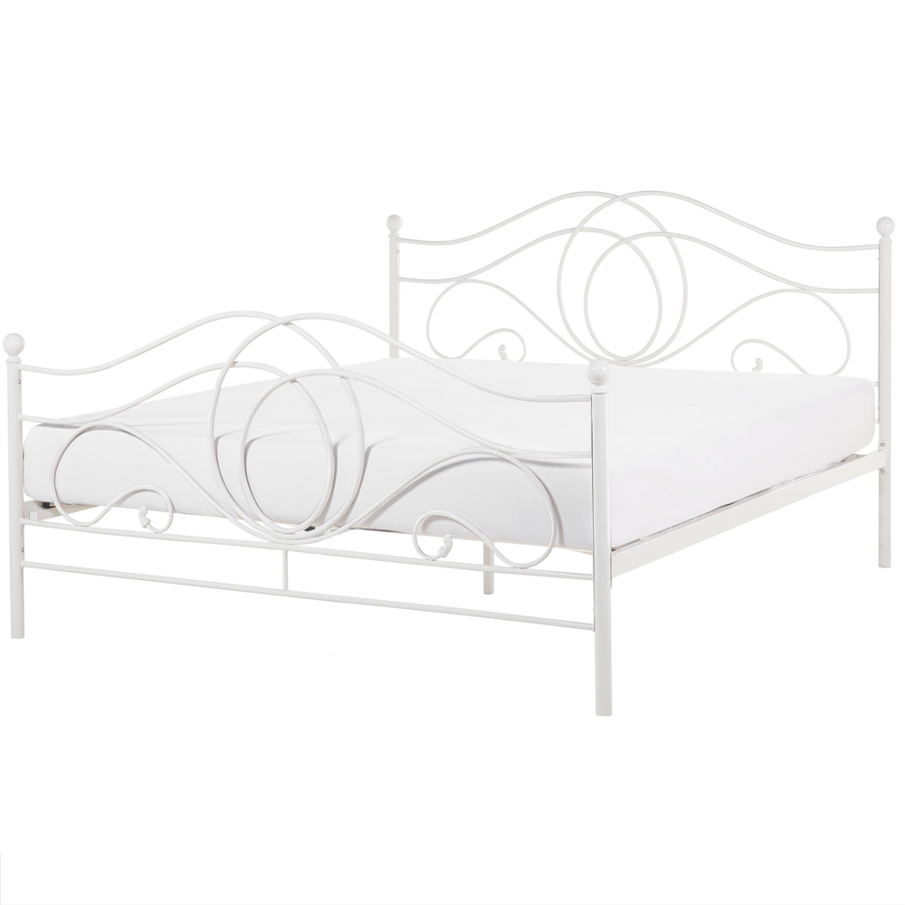 Letto in metallo bianco 160 x 200 cm con testiera a doghe e pediera retrò vintage