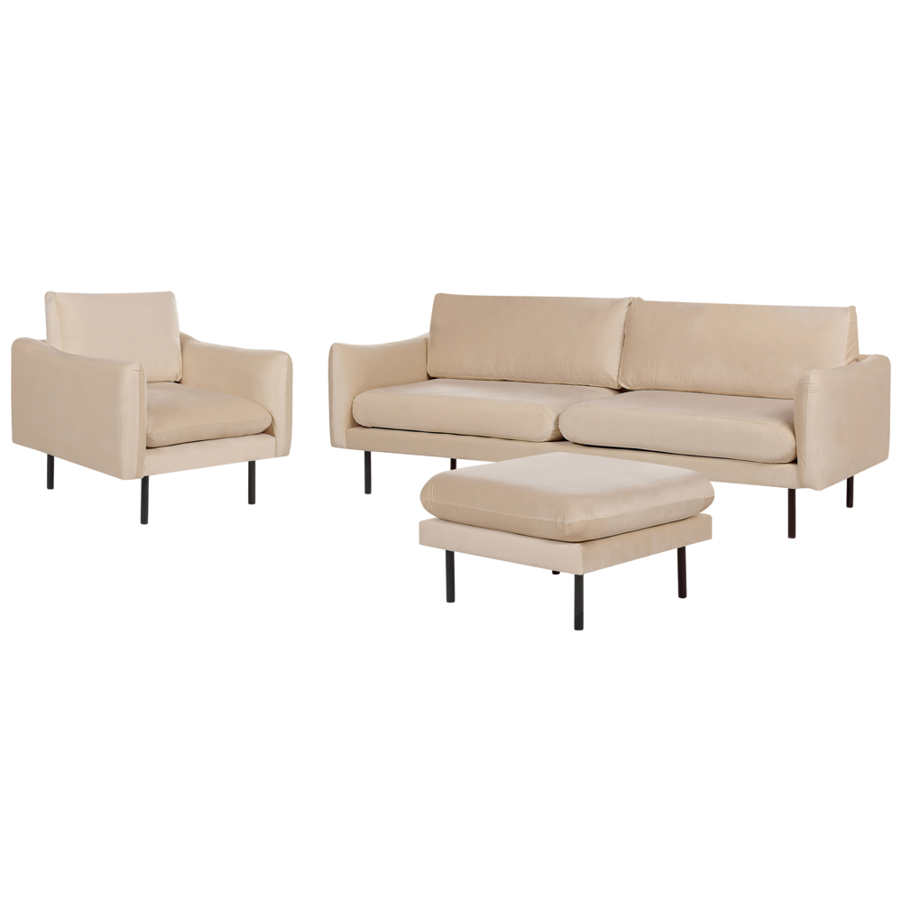 Set da soggiorno in velluto beige 5 posti Gambe Nere Stile Retrò Moderno