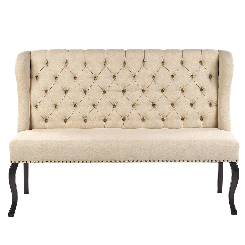 Image of Divano da cucina Rivestimento in tessuto di poliestere beige 2 posti Wingback capitonné gambe nere