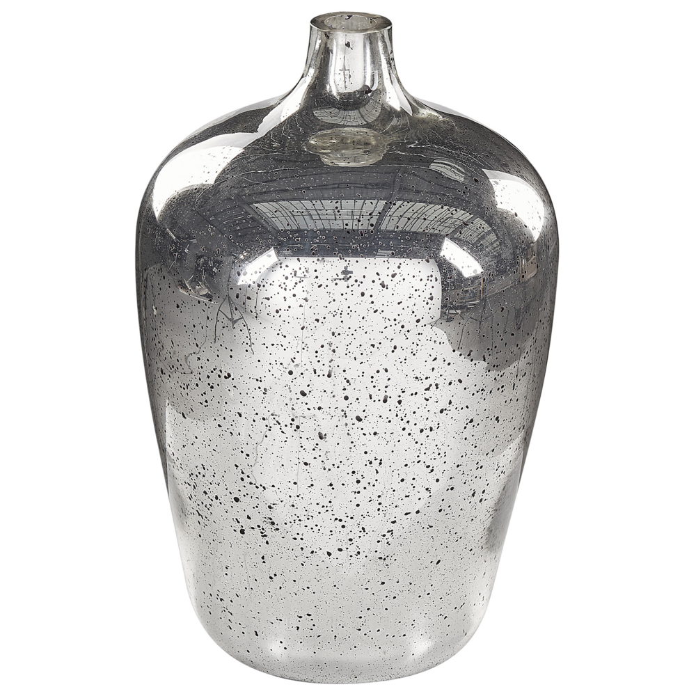 Image of Vaso per fiori in vetro argento 40 cm Decorazione per la casa fatta a mano in stile vintage antico