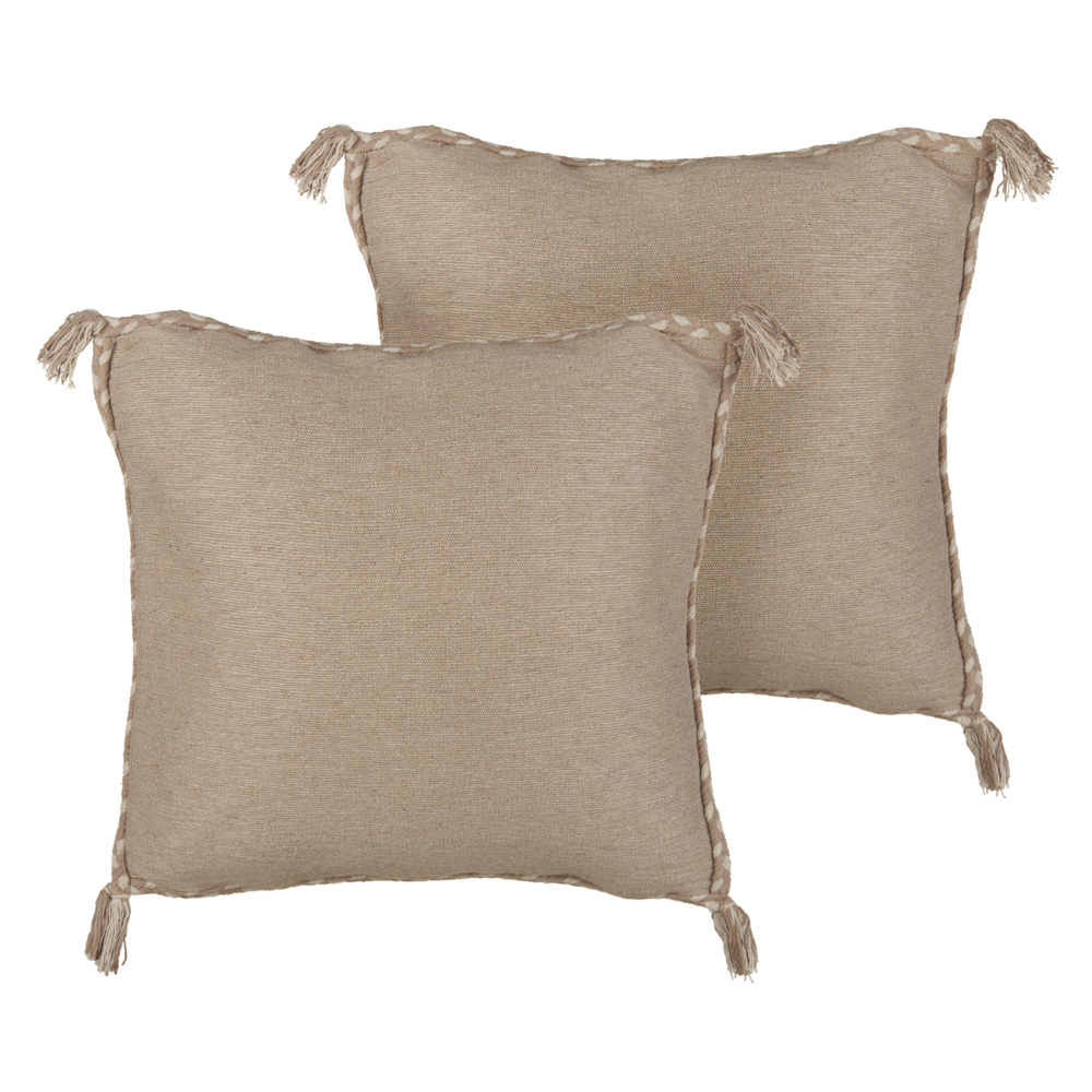 Image of Set di 2 cuscini in iuta con imbottitura sfoderabile e nappe decorative a tinta unita beige 45 x 45 cm Accessori decorativi boho