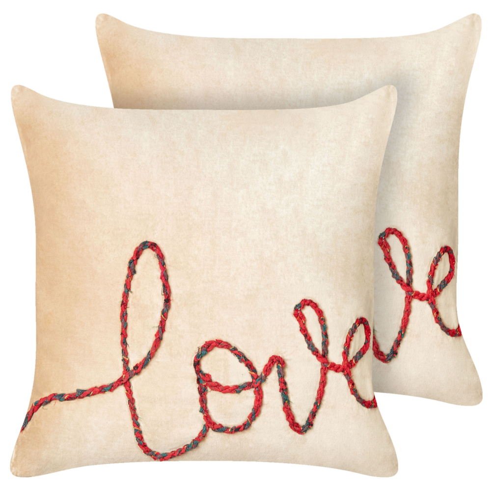 Image of Set di 2 cuscini decorativi in velluto beige 45 x 45 cm sfoderabili Quadrato Accessori decorativi moderni