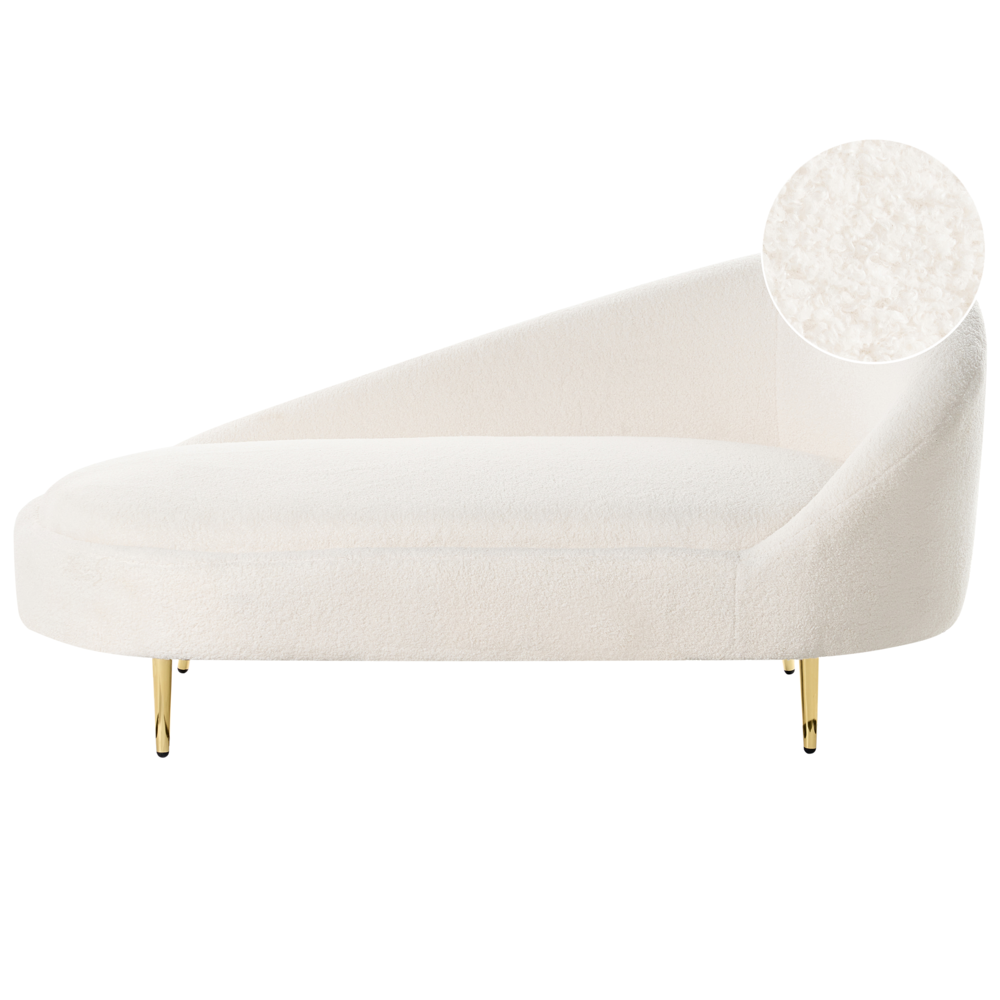 Chaise Lounge Rivestimento in poliestere Boucle bianco sporco Gambe dorate a destra Mobili da soggiorno di design moderno