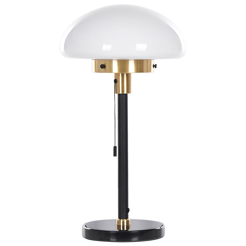 Image of Lampada da Tavolo Nero oro Bianco Vetro Ferro 66 cm Mezza Globo Paralume Comodino Lampada da Comodino Camera da Letto Soggiorno Retro Classico