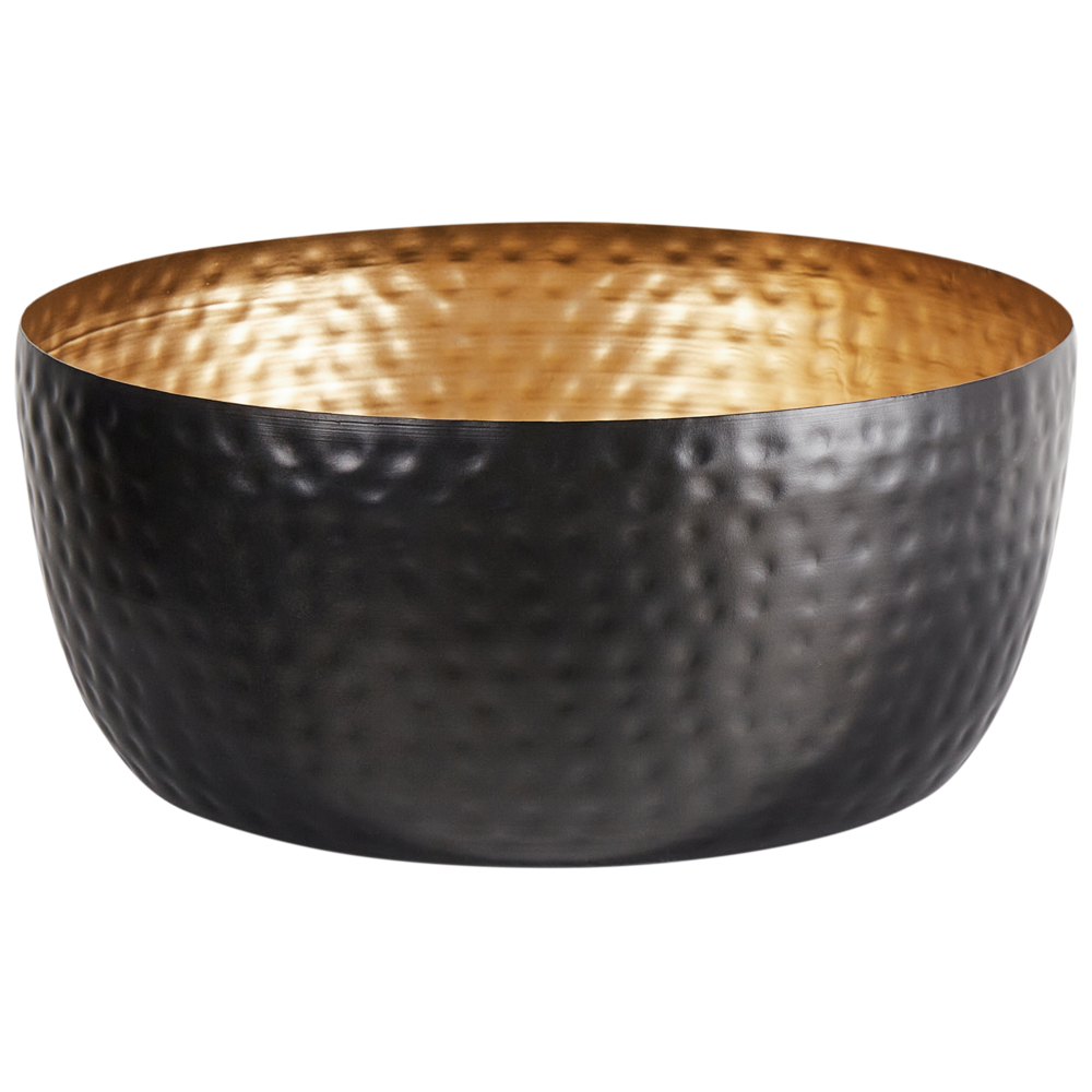 Image of Ciotola decorativa in metallo Nero e dorato rotondo con motivo a nido d&#39;ape Home Decor Accessorio Glam Design