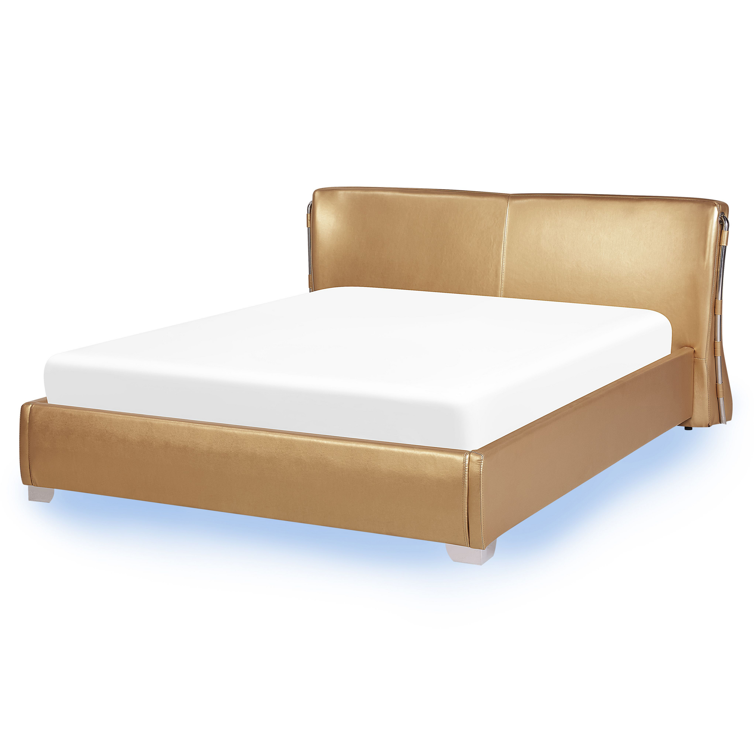 Bed met LED leer goud 160 x 200 cm PARIS