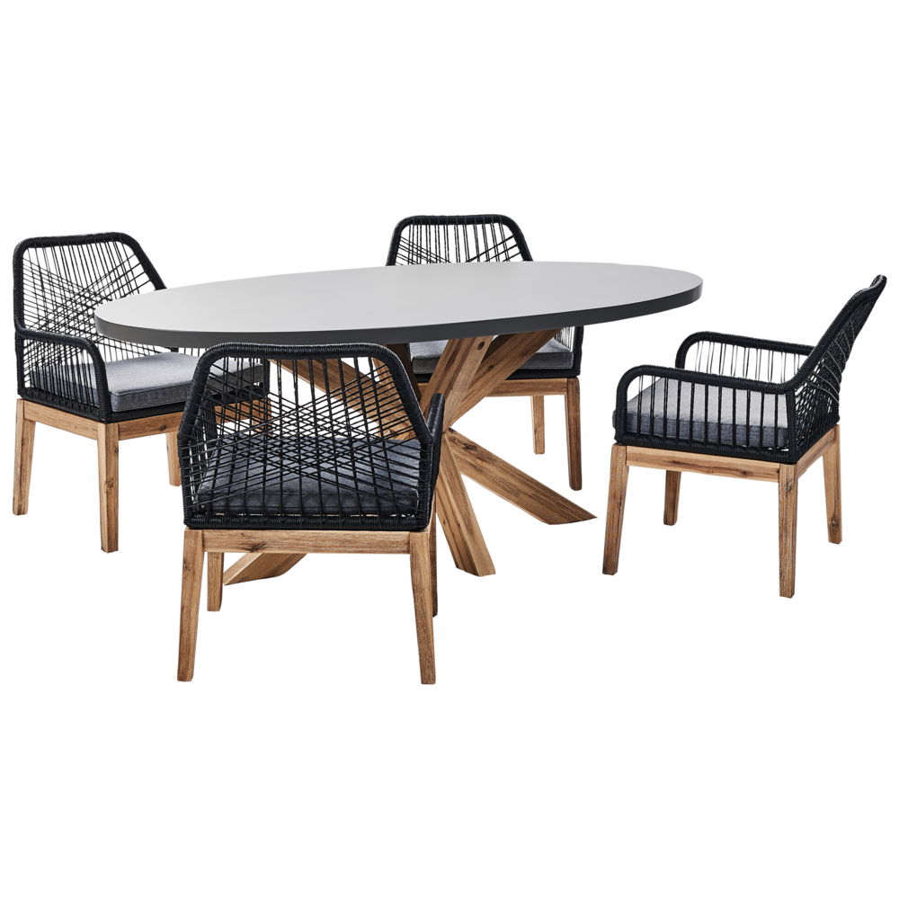 Set da pranzo da giardino con 4 sedie Grigio e nero Legno chiaro Cemento Acacia 190 x 100 cm Mobili da giardino