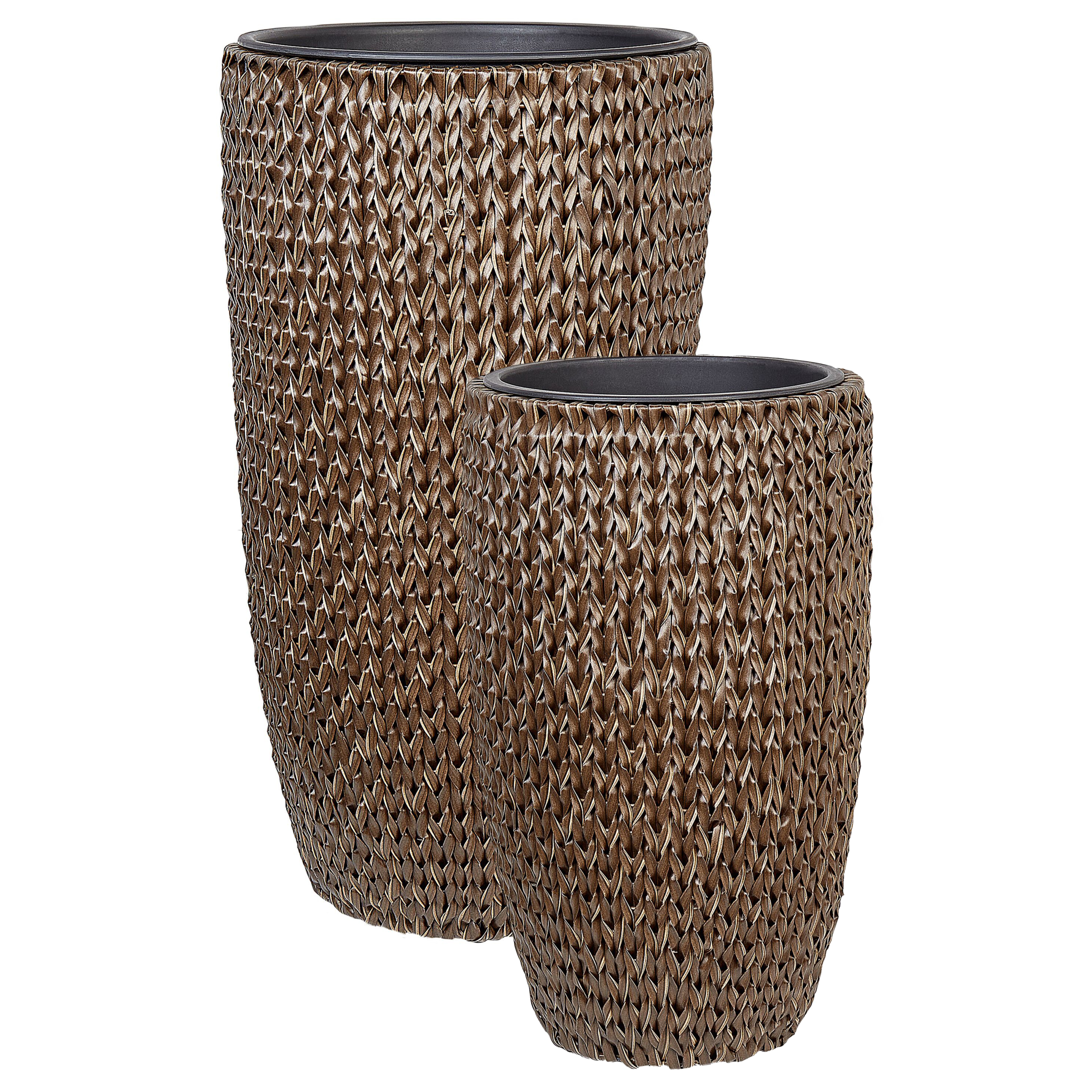 Bloempot set van 2 PE rotan bruin CEDRUS