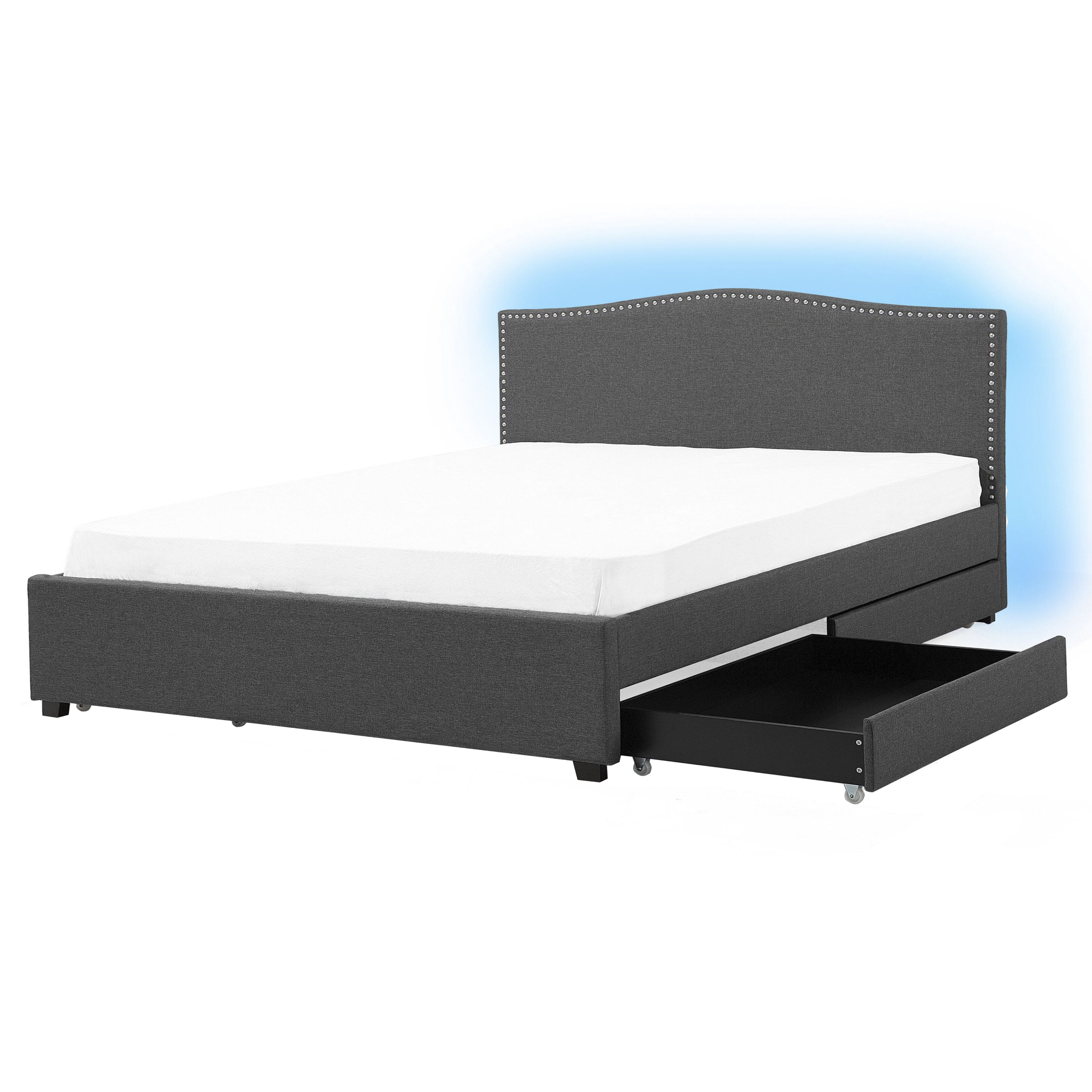 Bed met LED multicolor opbergruimte stof grijs 160 x 200 cm MONTPELLIER