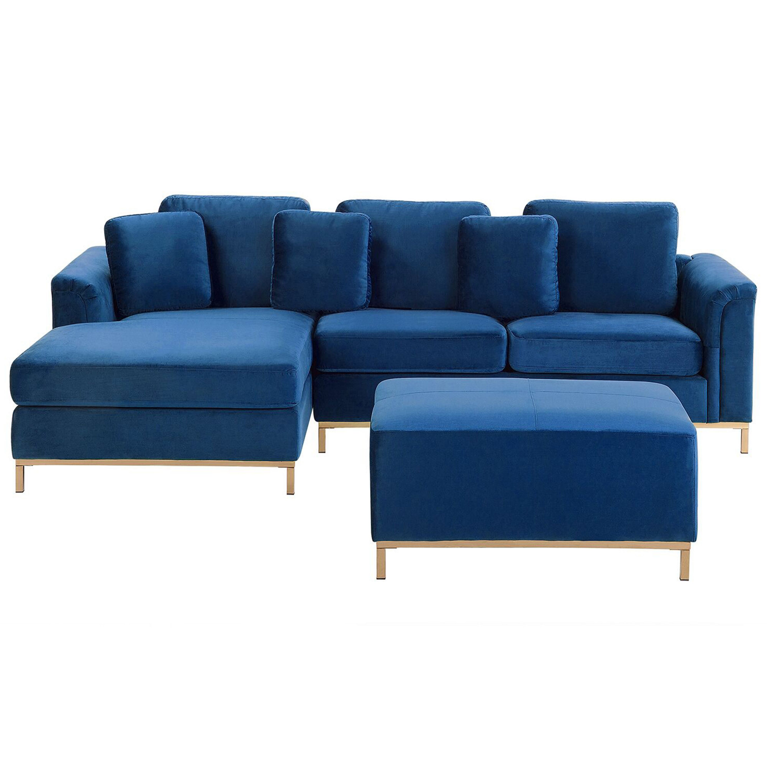 Hoekbank met ottomaan fluweel marineblauw rechtszijdig OSLO