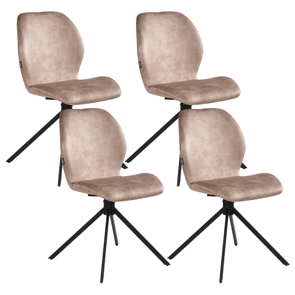 Set di 4 sedie da pranzo in velluto beige con gambe in ferro nero, girevoli a 180°, moderne e imbottite