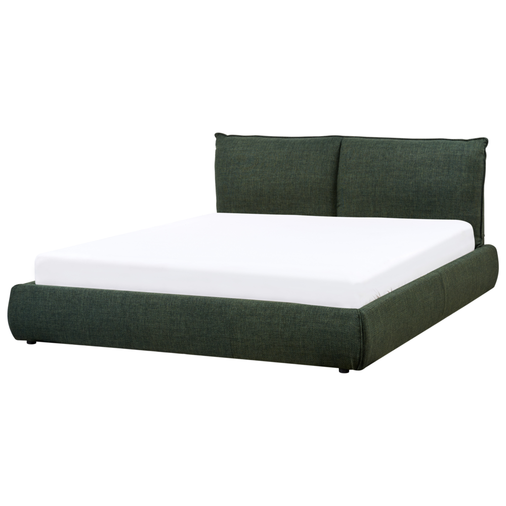 Letto matrimoniale ad acqua EU King Size Verde scuro Tessuto 160 x 200 cm con materasso con spessa testata imbottita e pediera Camera da letto in stile moderno