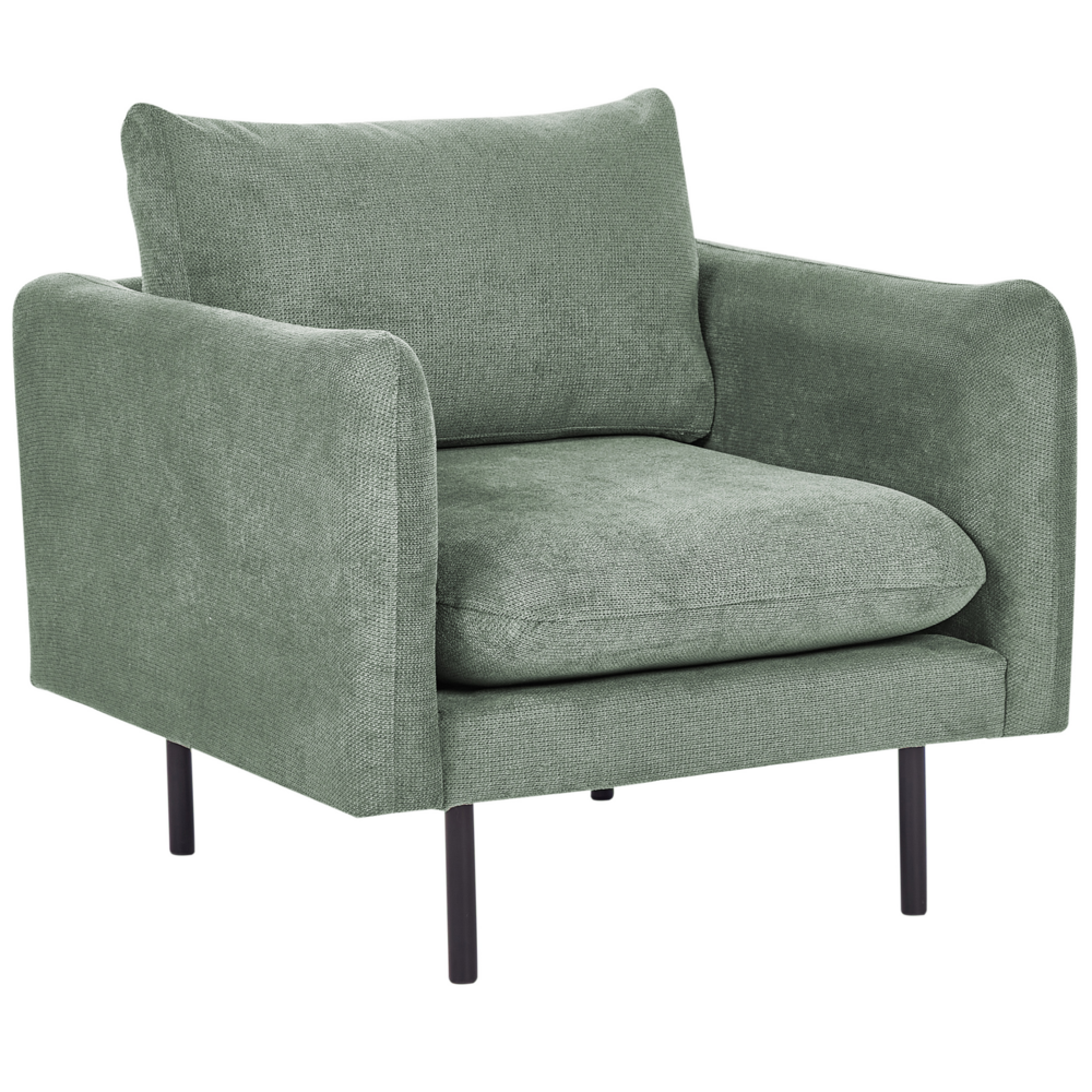 Poltrona in tessuto ciniglia verde chiaro gambe in metallo nero Stile Retrò Moderno