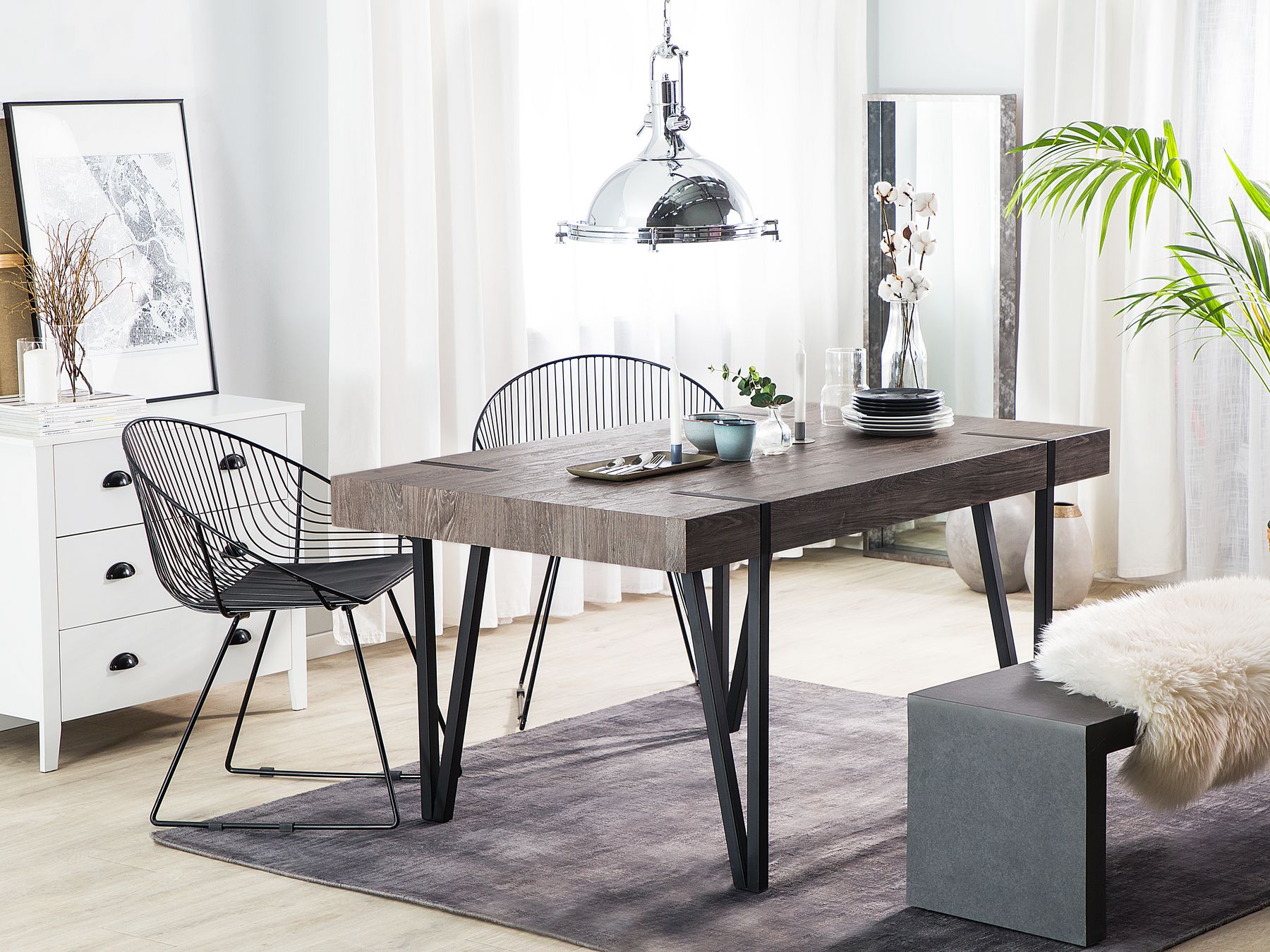 Beliani Esstisch „Adena“ – Industrielles Design, 180x90 Cm, Dunkelbraun/schwarz