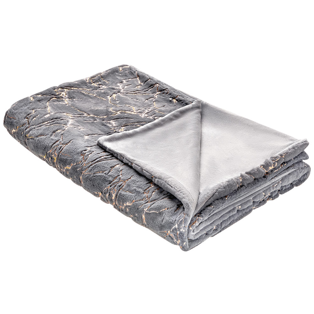 Image of Coperta in poliestere grigio 150 x 200 cm copriletto plaid in marmo dorato motivo soggiorno camera da letto