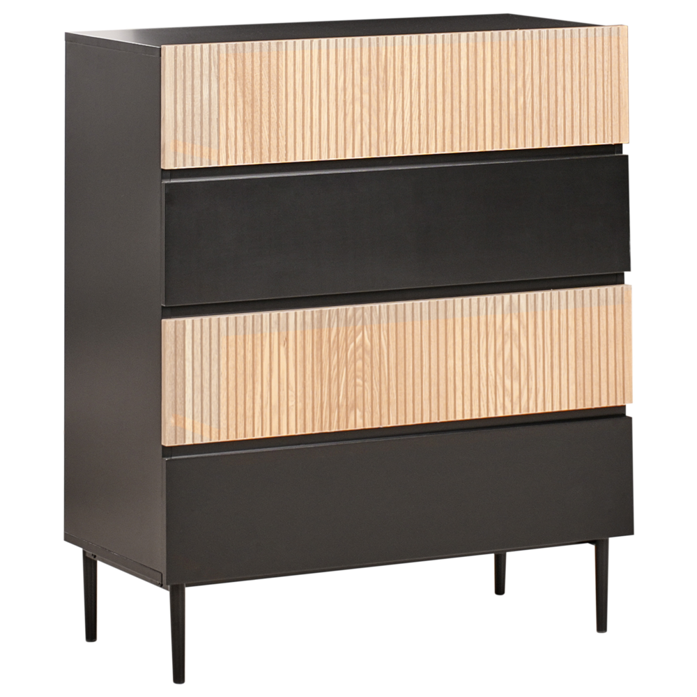 Cassettiera a 4 cassetti in legno chiaro e nero stile moderno