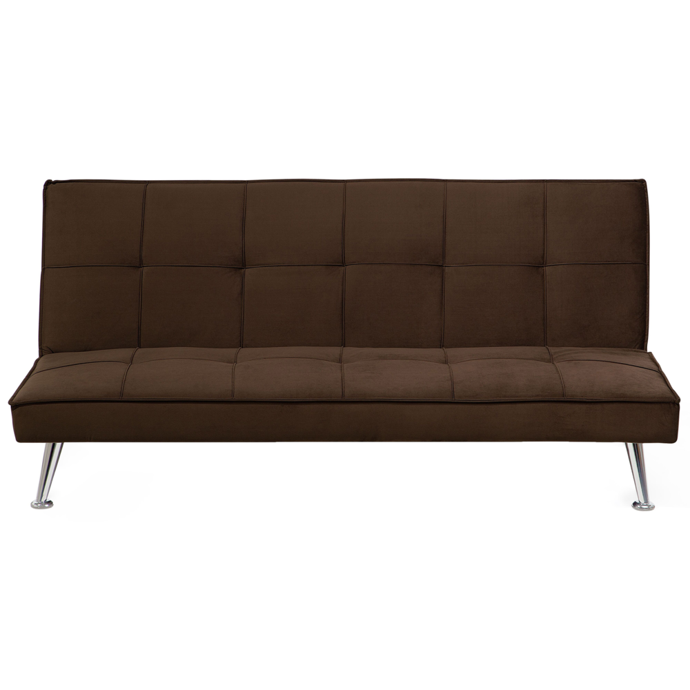 Image of Divano Letto Marrone 3 Posti Imbottito Trapuntato Gambe In Metallo Click Clack
