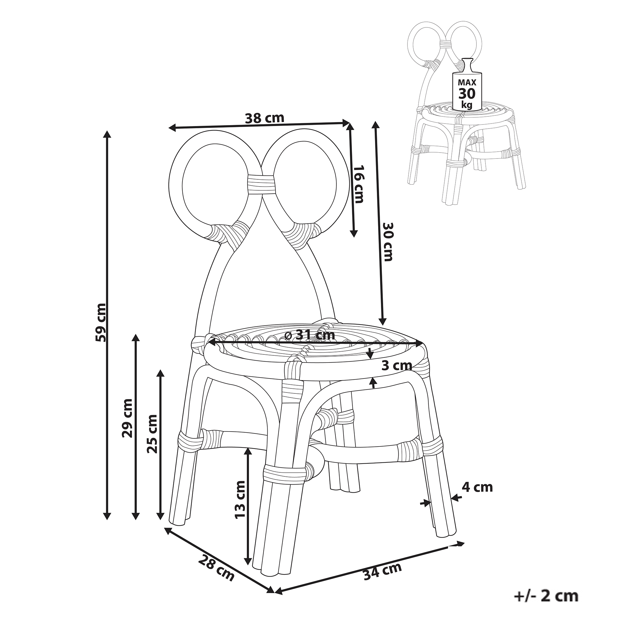 Scaun pentru copii MIRTIA Ratan Natural [3]