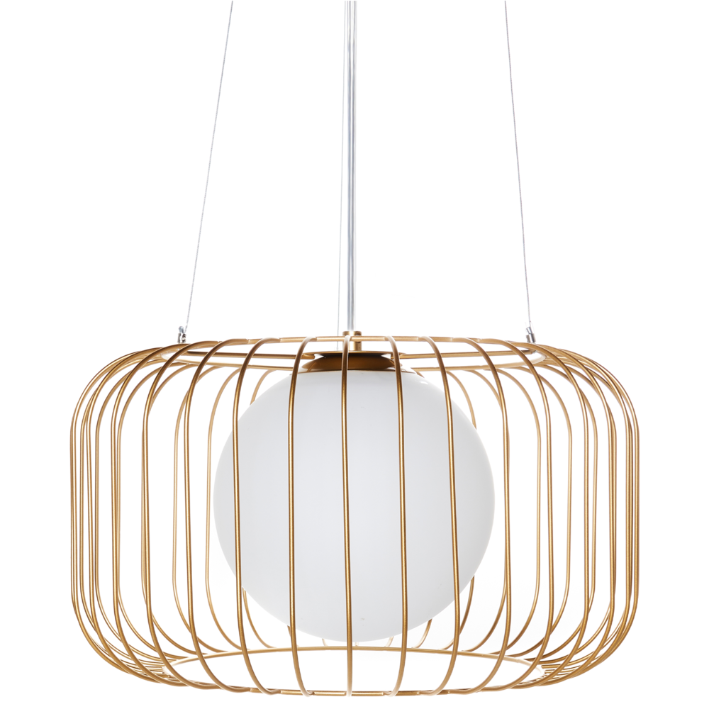 Image of Ciondolo a 1 luce da soffitto in metallo dorato con paralume in ferro e gabbia a filo in stile industriale Soggiorno Camera da letto