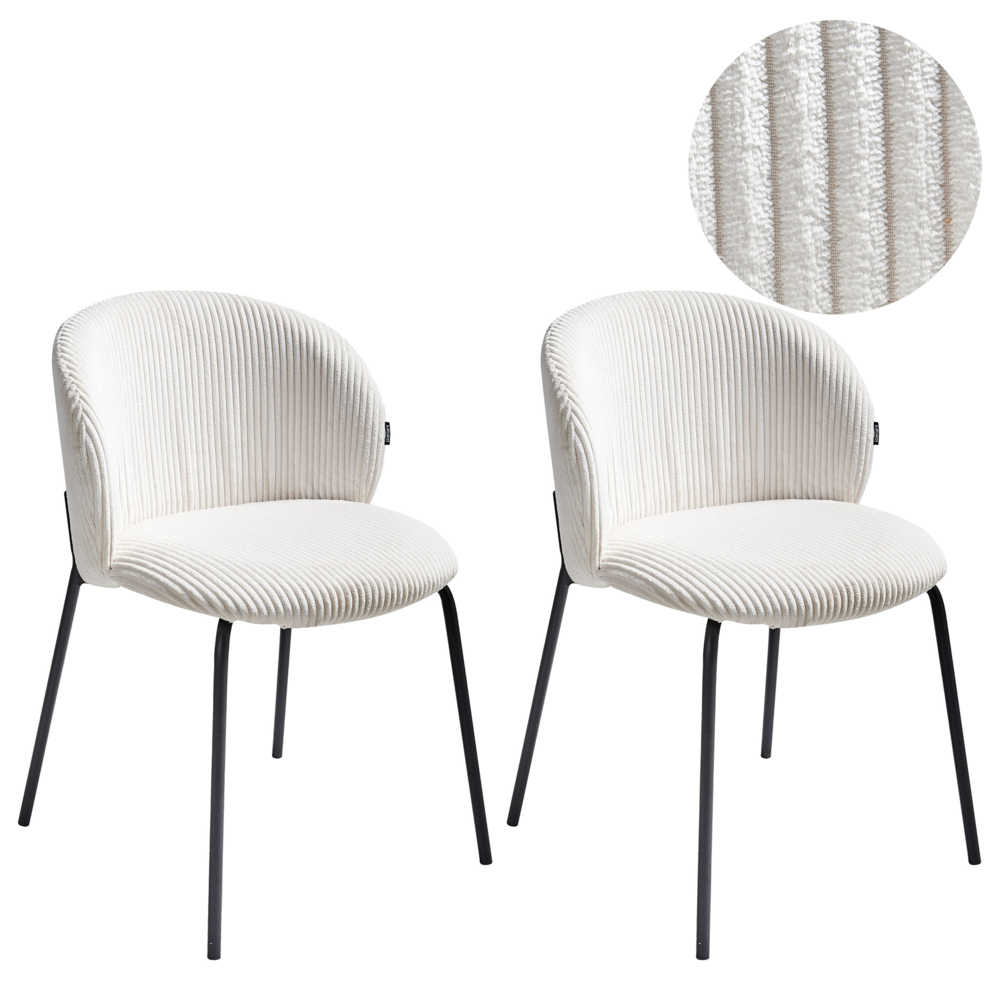 Set di 2 sedie da pranzo in velluto bianco sporco stile retrò seduta rotonda