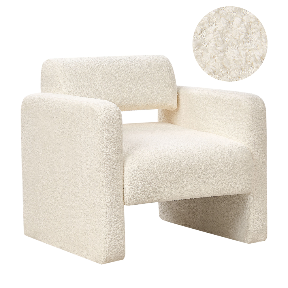 Poltrona Bianco Sporco Boucle Seduta Armelss Stile Retrò