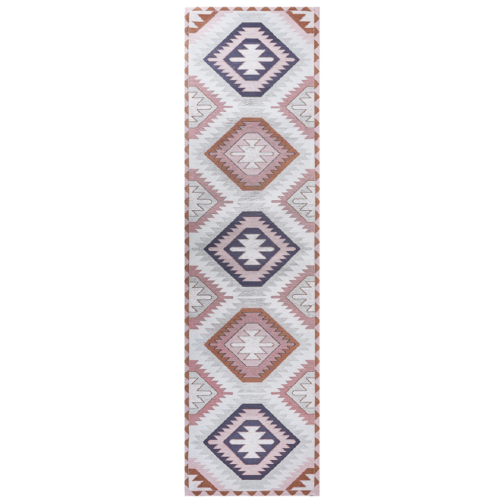 Tappeto Runner in cotone multicolore 80 x 300 cm Corridoio Cucina Tappeto lungo con motivo geometrico