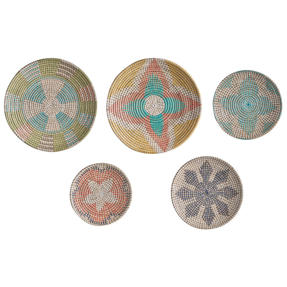 Image of Set di 5 decorazioni da muro in alghe naturali fatte a mano con decorazioni da parete in stile africano