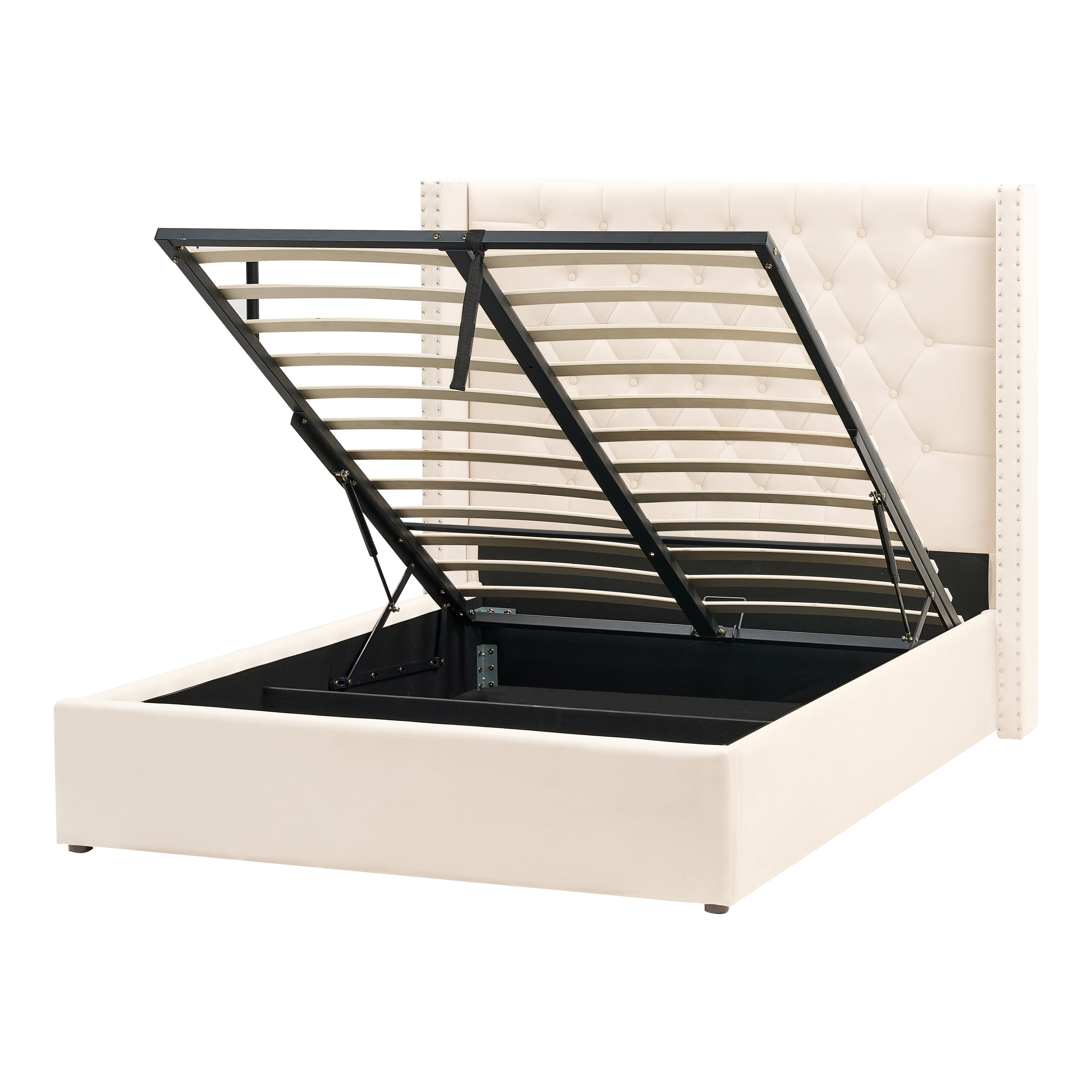 Bed met opbergruimte fluweel gebroken wit 140 x 200 cm LUBBON