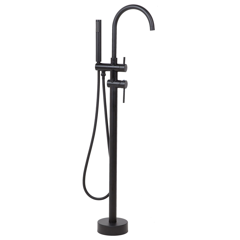 Image of Rubinetto per vasca da bagno Rubinetto per vasca freestanding in ottone Nero con doccetta Design moderno