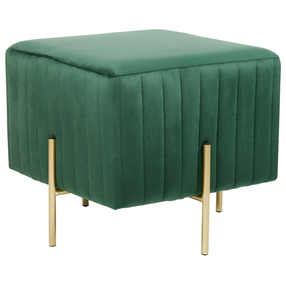 Image of Pouf in velluto verde con gambe in metallo dorato 45 x 45 cm camera da letto soggiorno elegante
