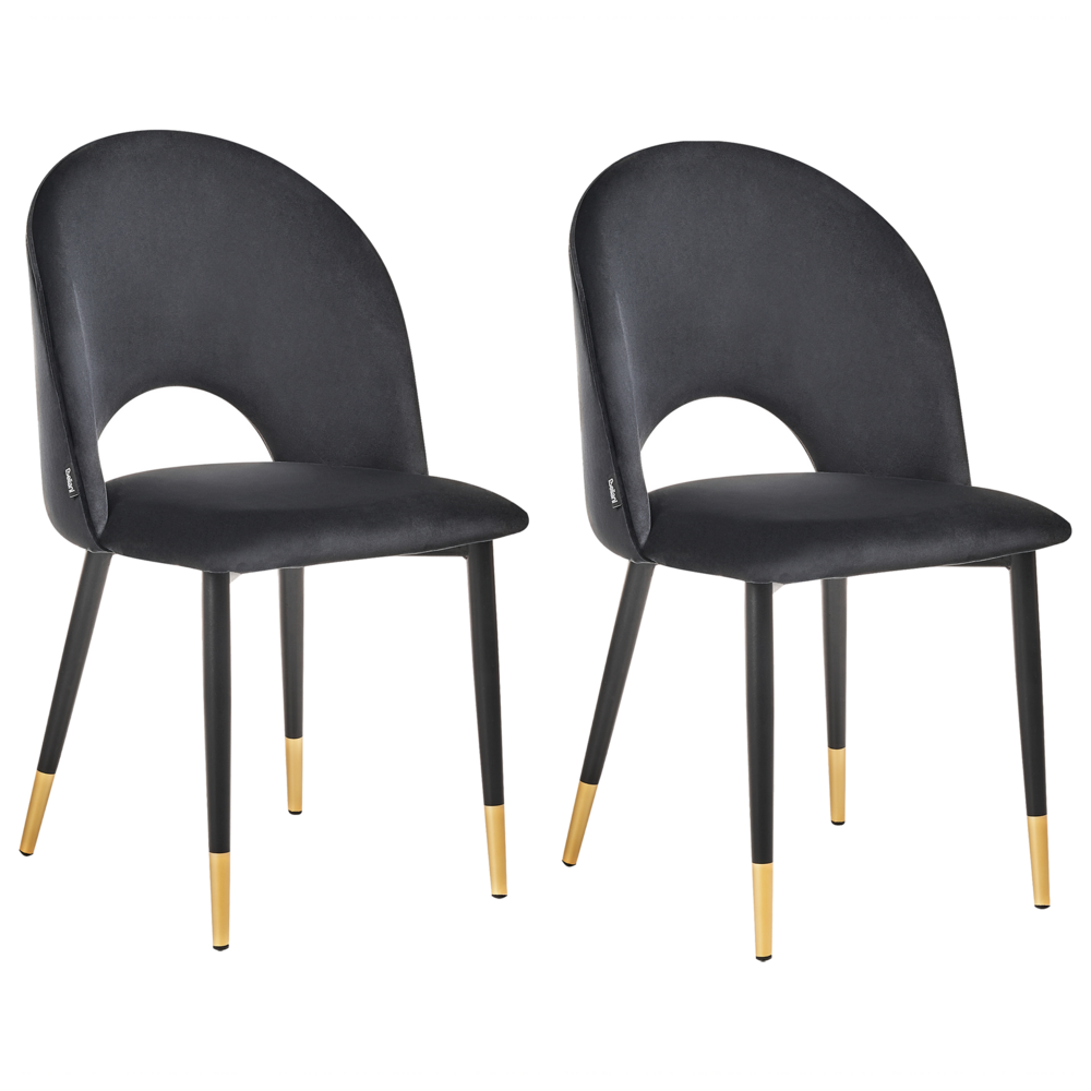 Image of Set di 2 sedie da pranzo rivestimento in velluto Nero gambe nere glamour retrò