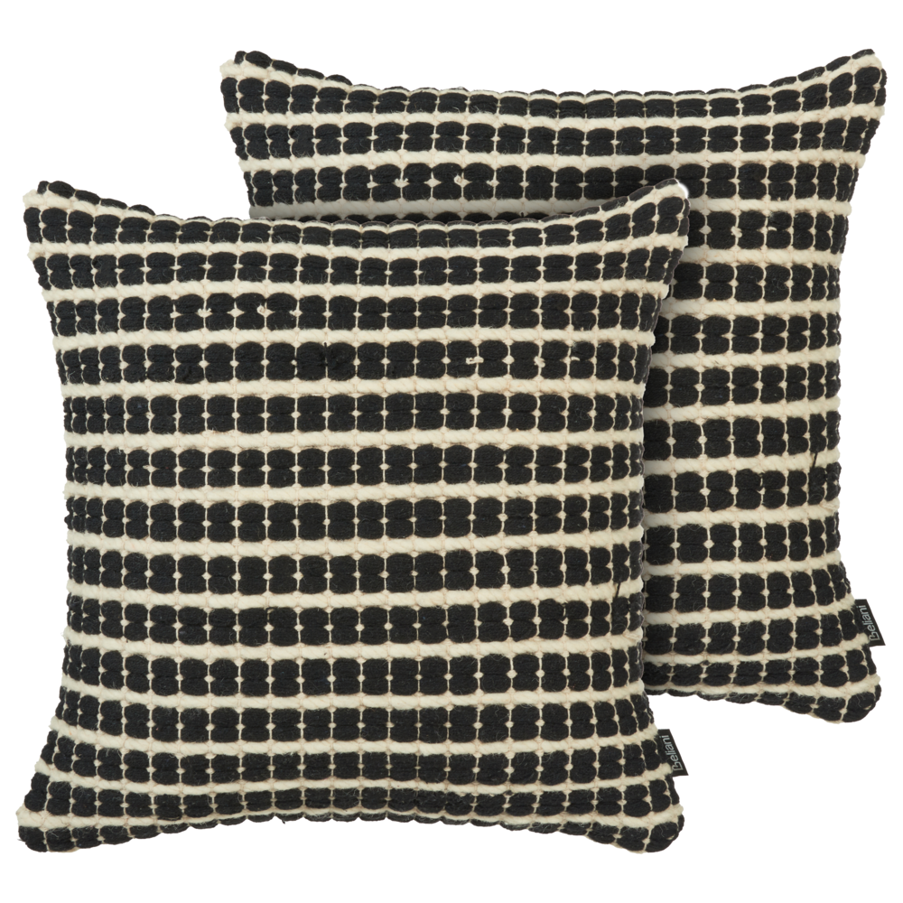 Image of Set di 2 cuscini decorativi in cotone bianco e nero 45 x 45 cm federa motivo a quadri con imbottitura in poliestere