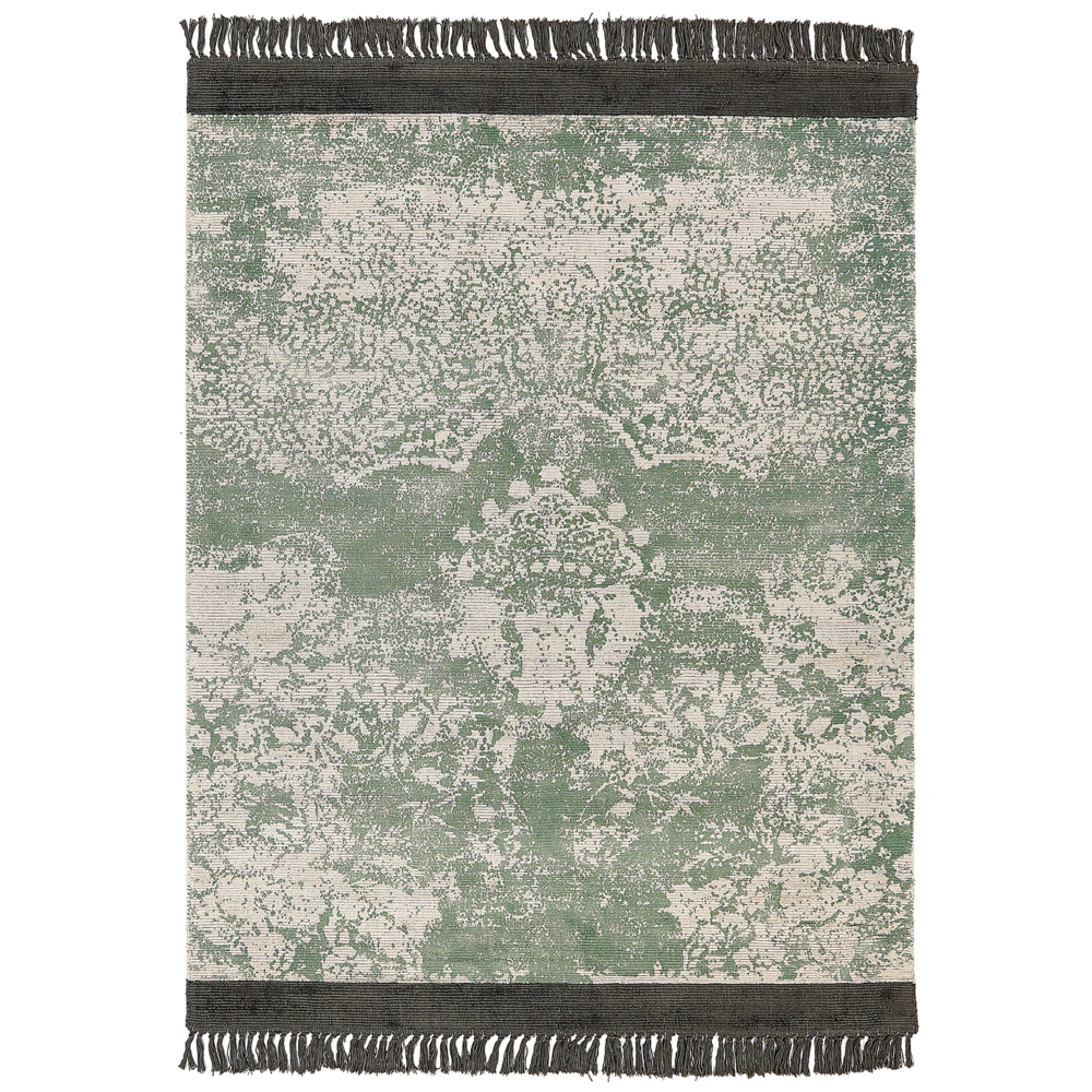 Tappeto vintage in viscosa con frange 160 x 230 cm verde e beige stile classico e retrò camera da letto soggiorno